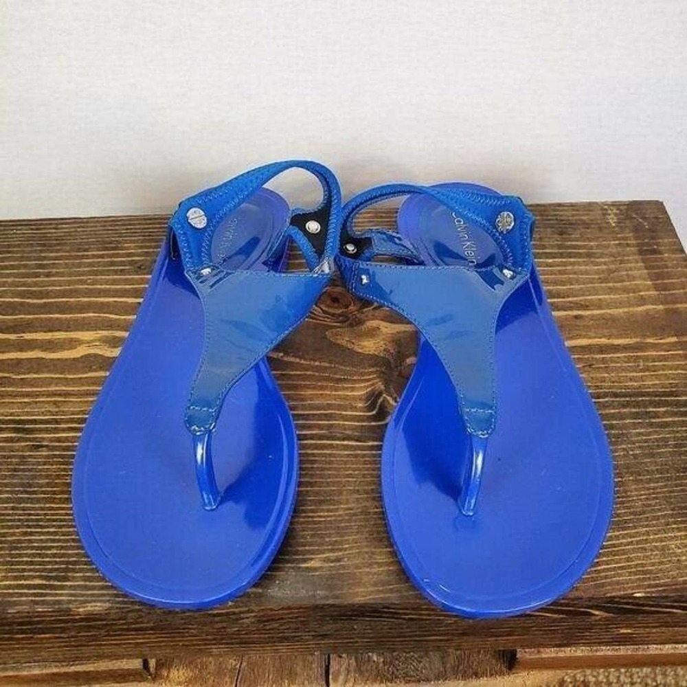 Calvin Klein Womens Sandal Size 6 Blue Neoprene Back Flip Flop Flat Heel Thong